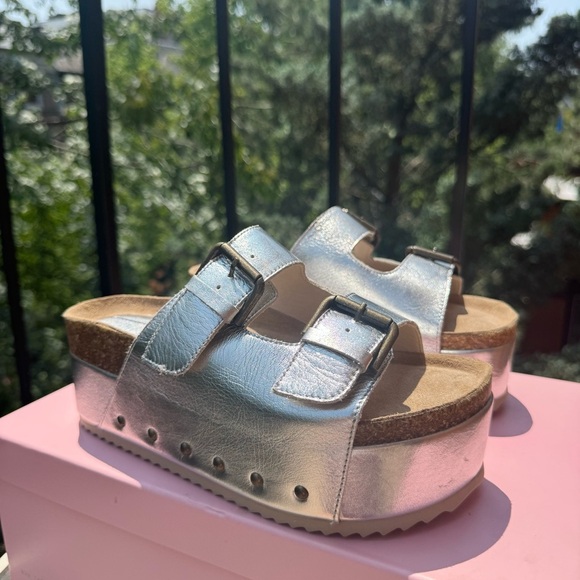 New Free People Rule Breaker Flatform Sandal Shoes Platform Silver Metallic 39 - Picture 4 of 12